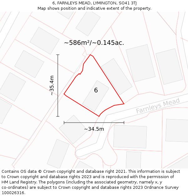 6, FARNLEYS MEAD, LYMINGTON, SO41 3TJ: Plot and title map