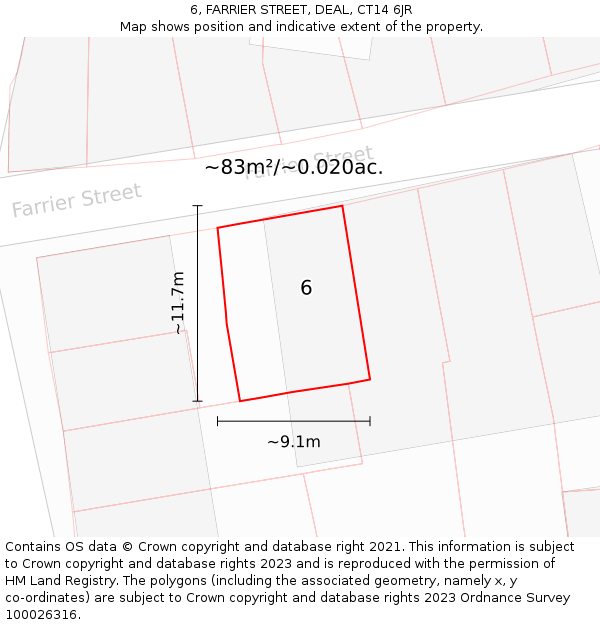 6, FARRIER STREET, DEAL, CT14 6JR: Plot and title map
