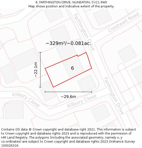 6, FARTHINGTON DRIVE, NUNEATON, CV11 6WX: Plot and title map