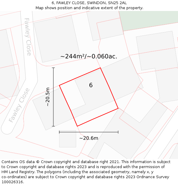 6, FAWLEY CLOSE, SWINDON, SN25 2AL: Plot and title map