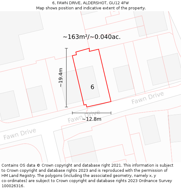 6, FAWN DRIVE, ALDERSHOT, GU12 4FW: Plot and title map