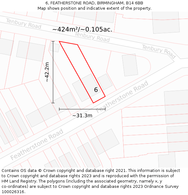 6, FEATHERSTONE ROAD, BIRMINGHAM, B14 6BB: Plot and title map