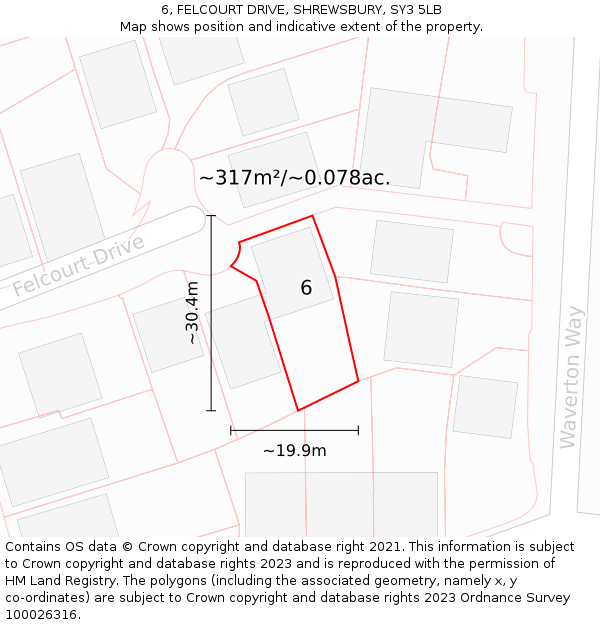 6, FELCOURT DRIVE, SHREWSBURY, SY3 5LB: Plot and title map