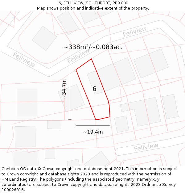 6, FELL VIEW, SOUTHPORT, PR9 8JX: Plot and title map