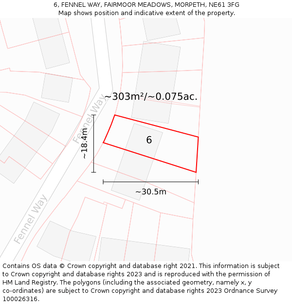 6, FENNEL WAY, FAIRMOOR MEADOWS, MORPETH, NE61 3FG: Plot and title map