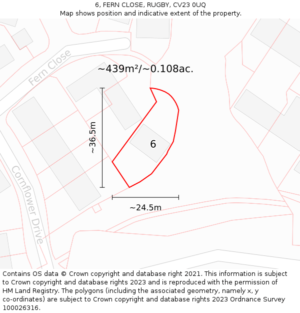 6, FERN CLOSE, RUGBY, CV23 0UQ: Plot and title map