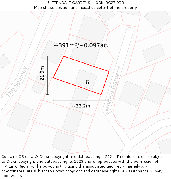 6, FERNDALE GARDENS, HOOK, RG27 9DR: Plot and title map