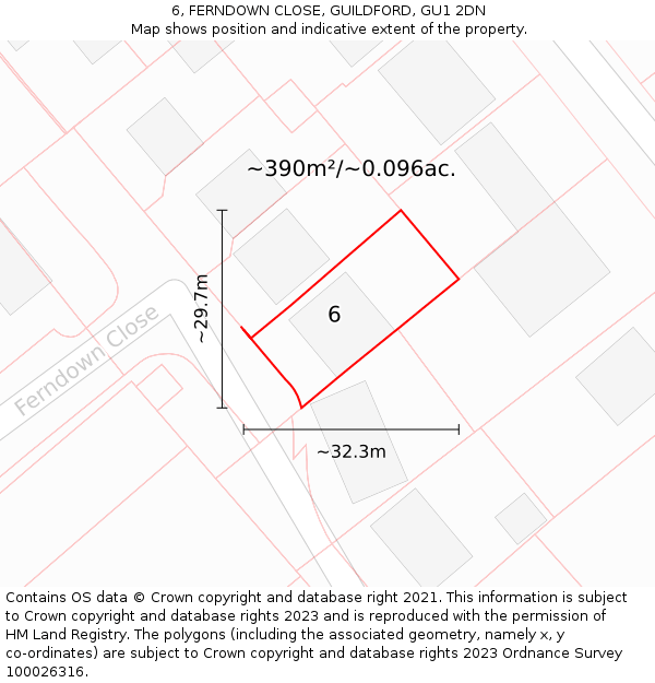 6, FERNDOWN CLOSE, GUILDFORD, GU1 2DN: Plot and title map