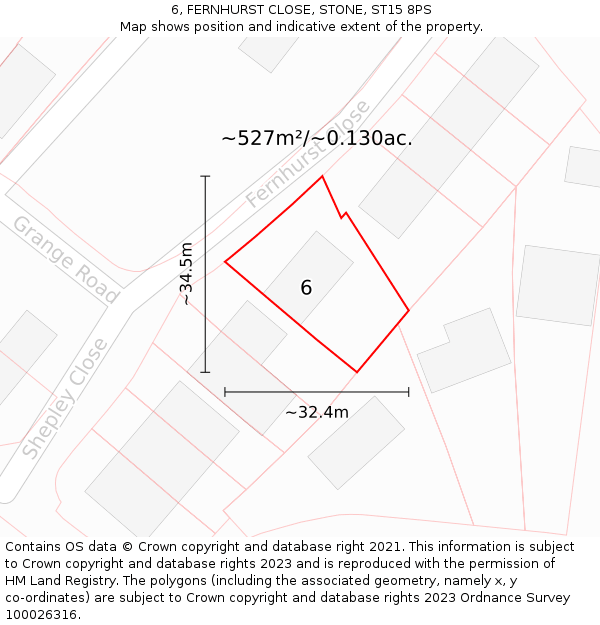 6, FERNHURST CLOSE, STONE, ST15 8PS: Plot and title map