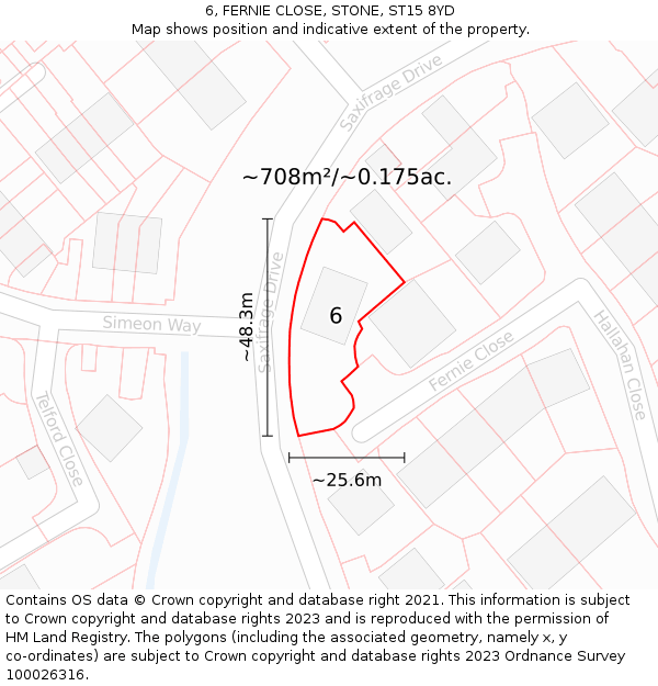 6, FERNIE CLOSE, STONE, ST15 8YD: Plot and title map