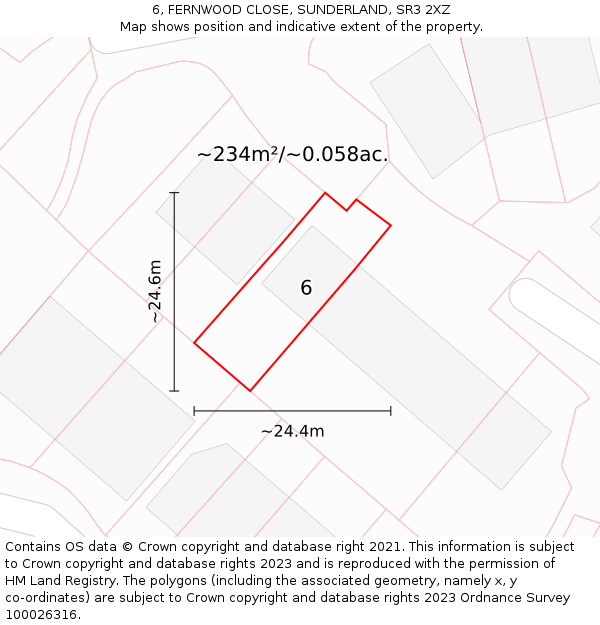 6, FERNWOOD CLOSE, SUNDERLAND, SR3 2XZ: Plot and title map