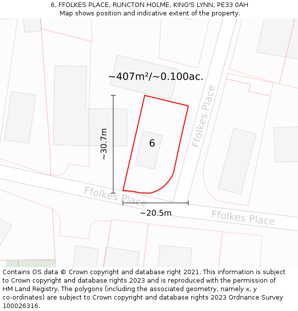 6, FFOLKES PLACE, RUNCTON HOLME, KING'S LYNN, PE33 0AH: Plot and title map