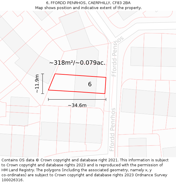 6, FFORDD PENRHOS, CAERPHILLY, CF83 2BA: Plot and title map