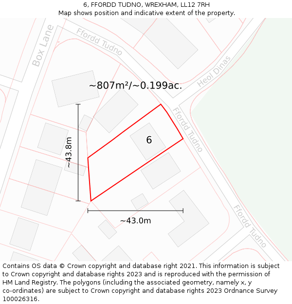 6, FFORDD TUDNO, WREXHAM, LL12 7RH: Plot and title map