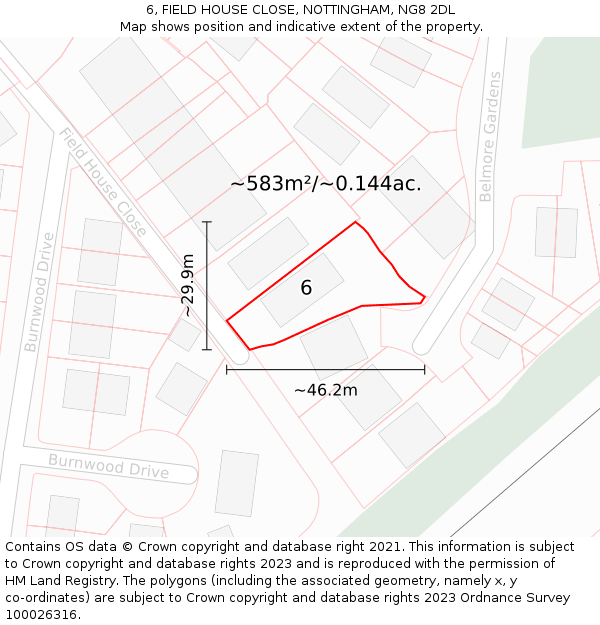 6, FIELD HOUSE CLOSE, NOTTINGHAM, NG8 2DL: Plot and title map