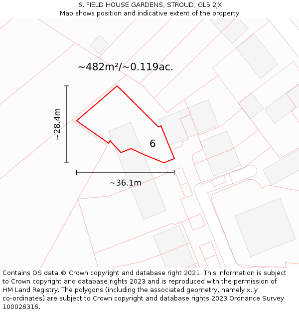 6, FIELD HOUSE GARDENS, STROUD, GL5 2JX: Plot and title map