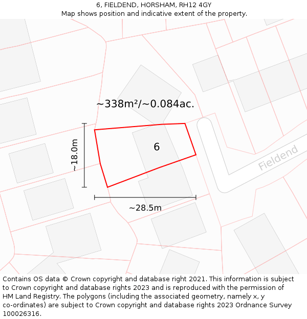 6, FIELDEND, HORSHAM, RH12 4GY: Plot and title map