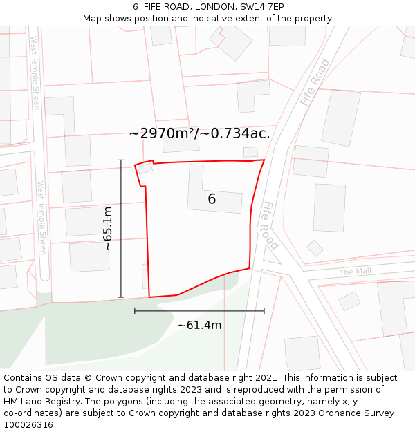 6, FIFE ROAD, LONDON, SW14 7EP: Plot and title map
