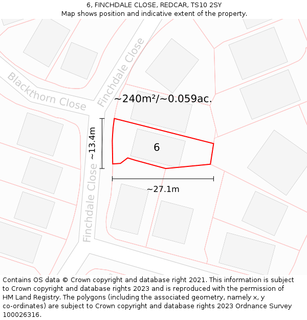 6, FINCHDALE CLOSE, REDCAR, TS10 2SY: Plot and title map