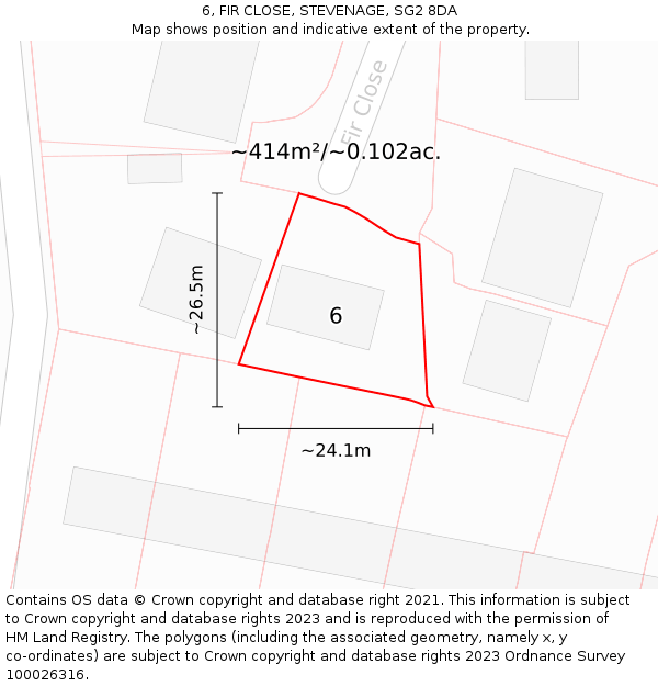 6, FIR CLOSE, STEVENAGE, SG2 8DA: Plot and title map