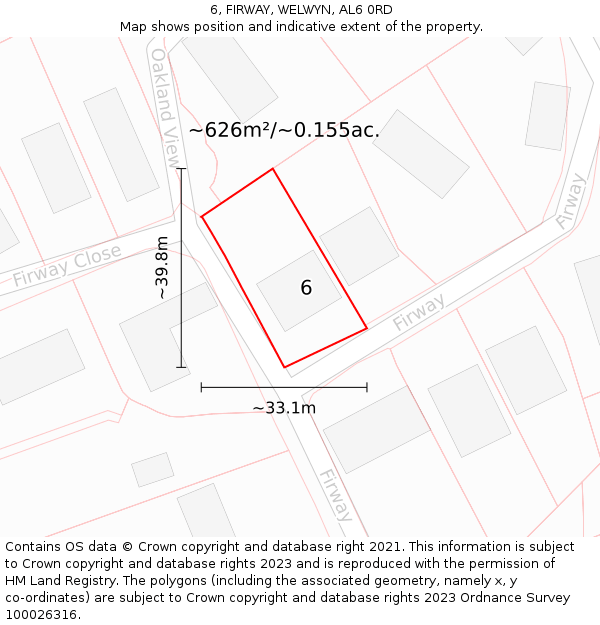 6, FIRWAY, WELWYN, AL6 0RD: Plot and title map