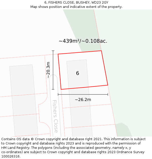 6, FISHERS CLOSE, BUSHEY, WD23 2GY: Plot and title map