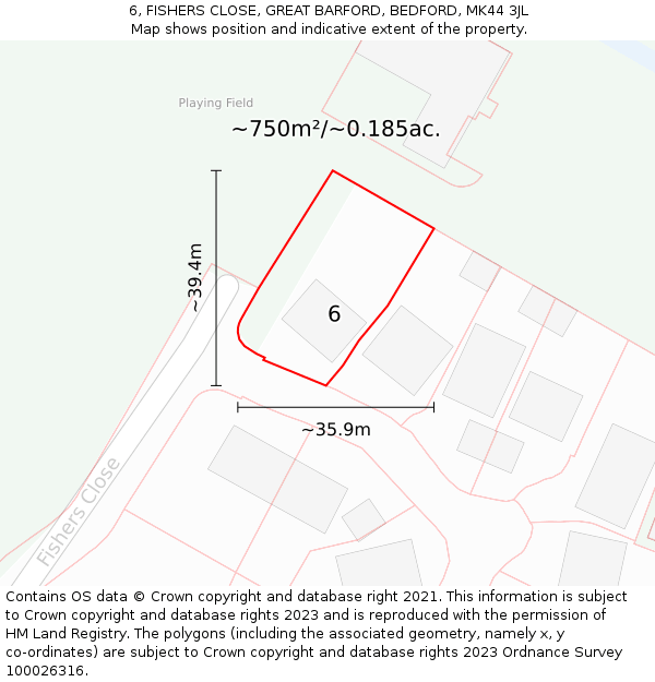 6, FISHERS CLOSE, GREAT BARFORD, BEDFORD, MK44 3JL: Plot and title map