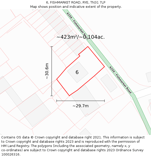 6, FISHMARKET ROAD, RYE, TN31 7LP: Plot and title map