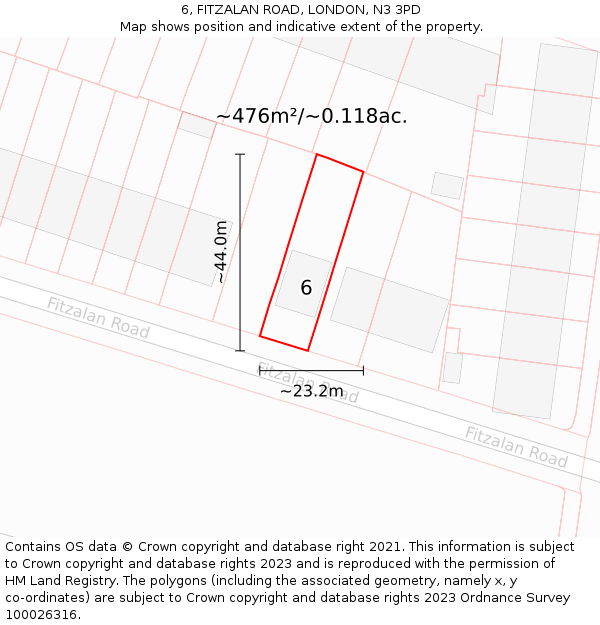 6, FITZALAN ROAD, LONDON, N3 3PD: Plot and title map