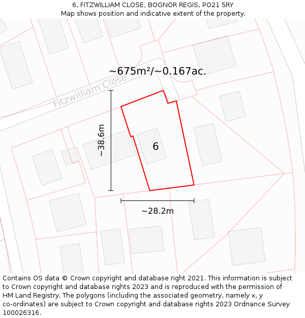 6, FITZWILLIAM CLOSE, BOGNOR REGIS, PO21 5RY: Plot and title map