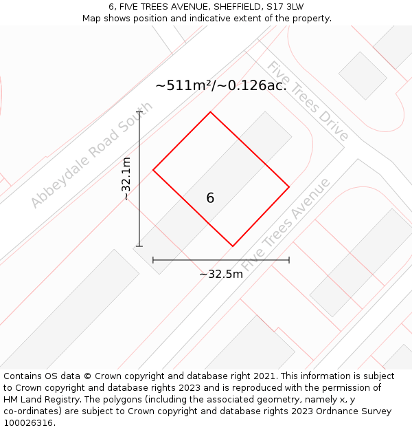 6, FIVE TREES AVENUE, SHEFFIELD, S17 3LW: Plot and title map