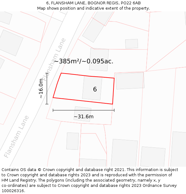 6, FLANSHAM LANE, BOGNOR REGIS, PO22 6AB: Plot and title map