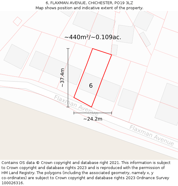 6, FLAXMAN AVENUE, CHICHESTER, PO19 3LZ: Plot and title map