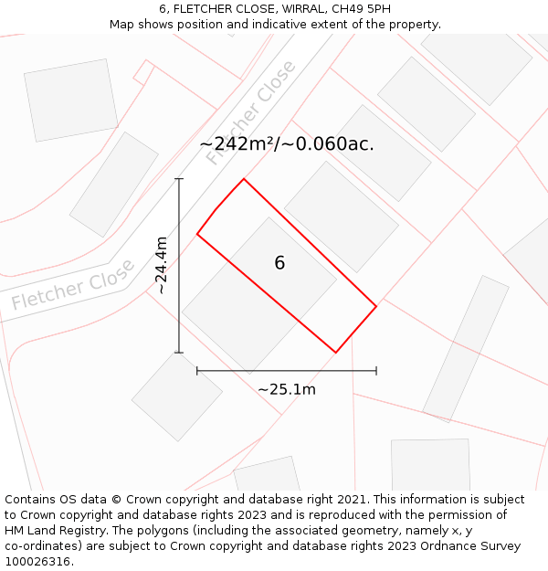 6, FLETCHER CLOSE, WIRRAL, CH49 5PH: Plot and title map