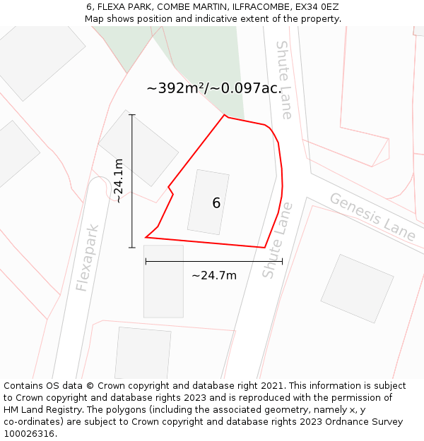 6, FLEXA PARK, COMBE MARTIN, ILFRACOMBE, EX34 0EZ: Plot and title map