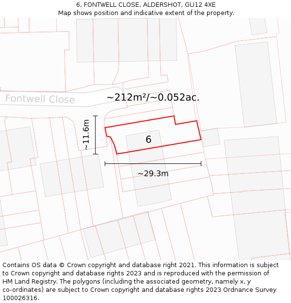 6, FONTWELL CLOSE, ALDERSHOT, GU12 4XE: Plot and title map