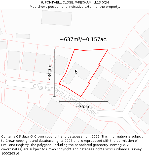 6, FONTWELL CLOSE, WREXHAM, LL13 0QH: Plot and title map