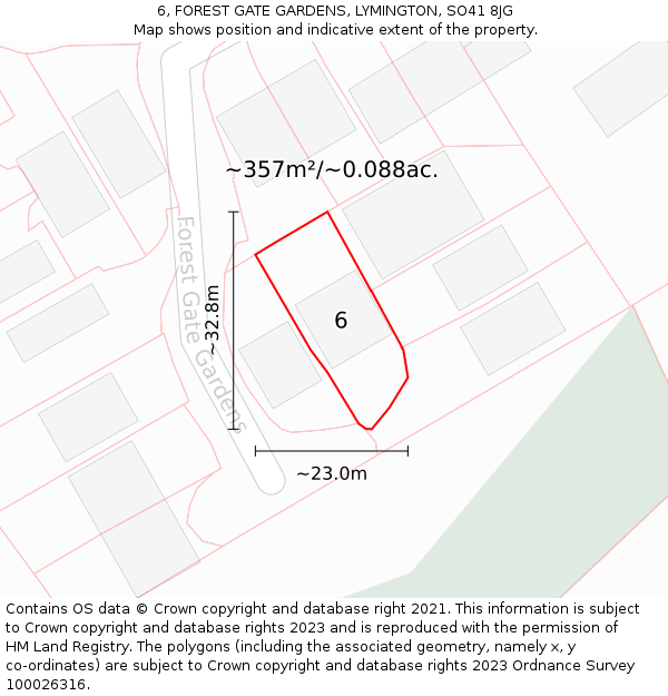 6, FOREST GATE GARDENS, LYMINGTON, SO41 8JG: Plot and title map