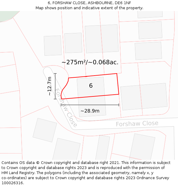 6, FORSHAW CLOSE, ASHBOURNE, DE6 1NF: Plot and title map