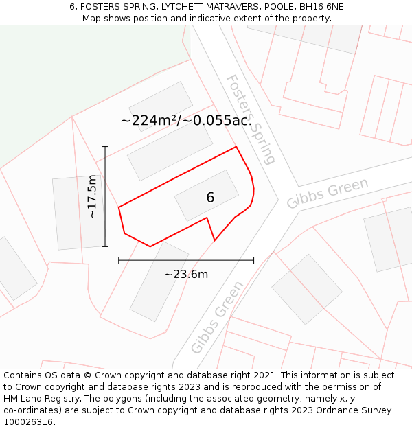 6, FOSTERS SPRING, LYTCHETT MATRAVERS, POOLE, BH16 6NE: Plot and title map