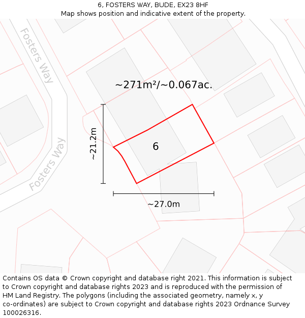 6, FOSTERS WAY, BUDE, EX23 8HF: Plot and title map