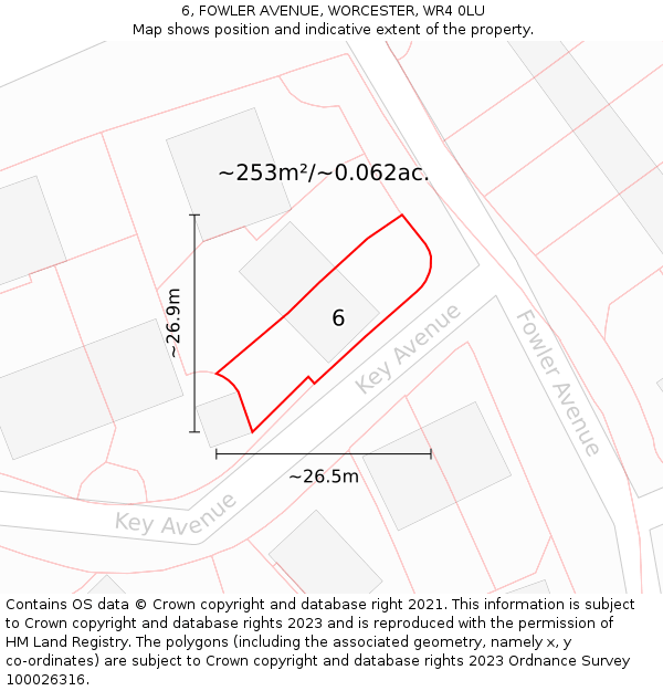 6, FOWLER AVENUE, WORCESTER, WR4 0LU: Plot and title map