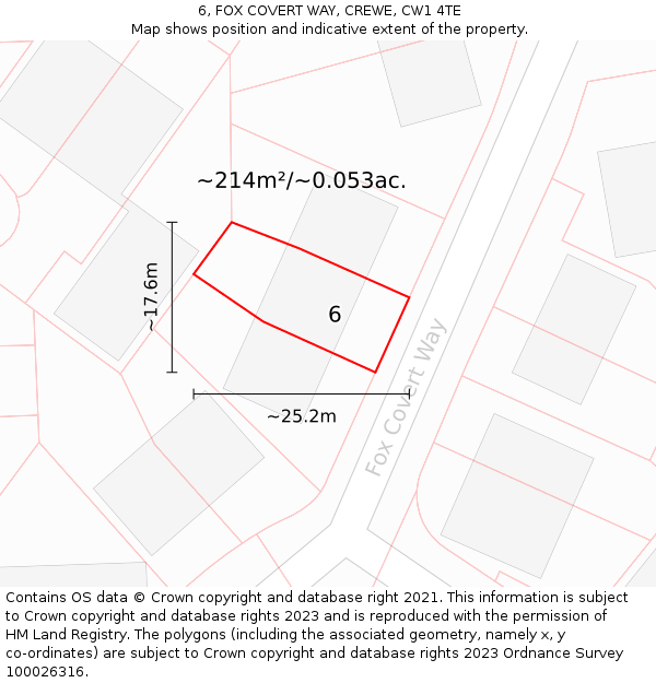 6, FOX COVERT WAY, CREWE, CW1 4TE: Plot and title map