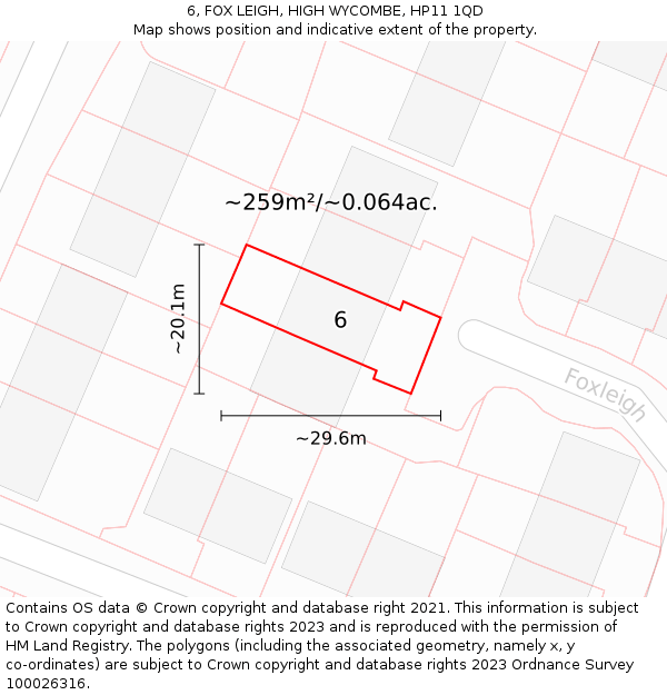 6, FOX LEIGH, HIGH WYCOMBE, HP11 1QD: Plot and title map