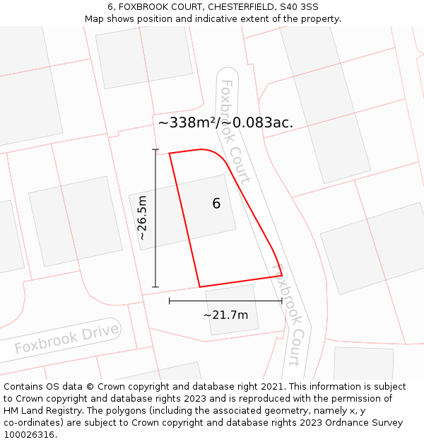 6, FOXBROOK COURT, CHESTERFIELD, S40 3SS: Plot and title map