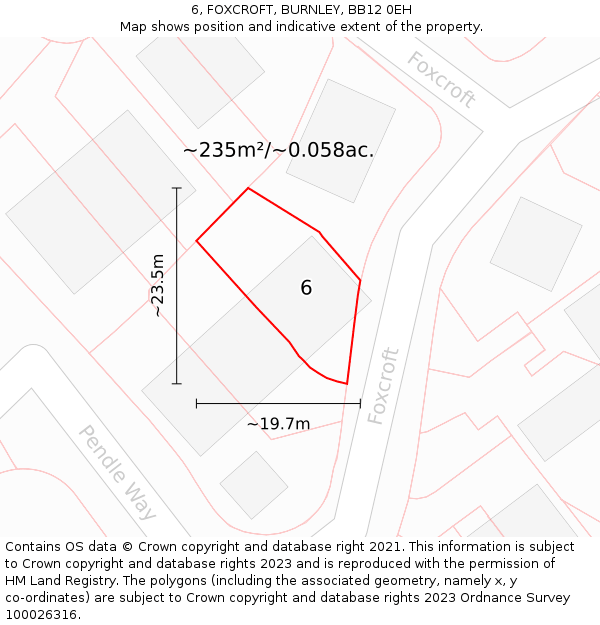 6, FOXCROFT, BURNLEY, BB12 0EH: Plot and title map