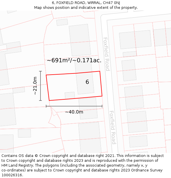 6, FOXFIELD ROAD, WIRRAL, CH47 0NJ: Plot and title map