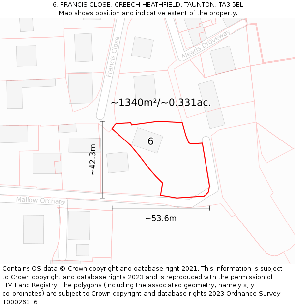 6, FRANCIS CLOSE, CREECH HEATHFIELD, TAUNTON, TA3 5EL: Plot and title map