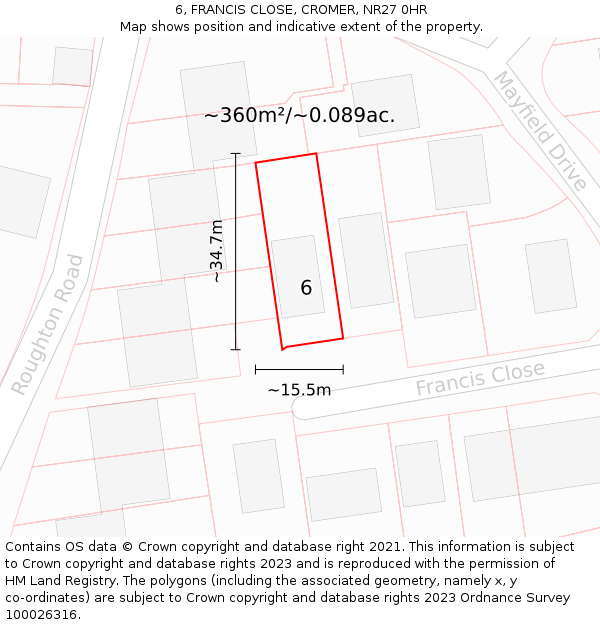 6, FRANCIS CLOSE, CROMER, NR27 0HR: Plot and title map