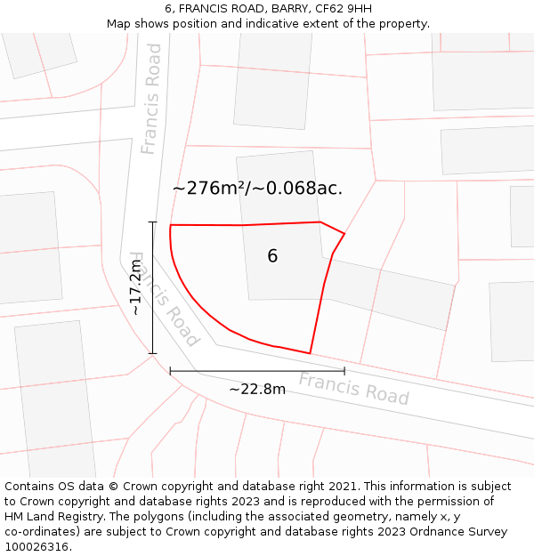 6, FRANCIS ROAD, BARRY, CF62 9HH: Plot and title map